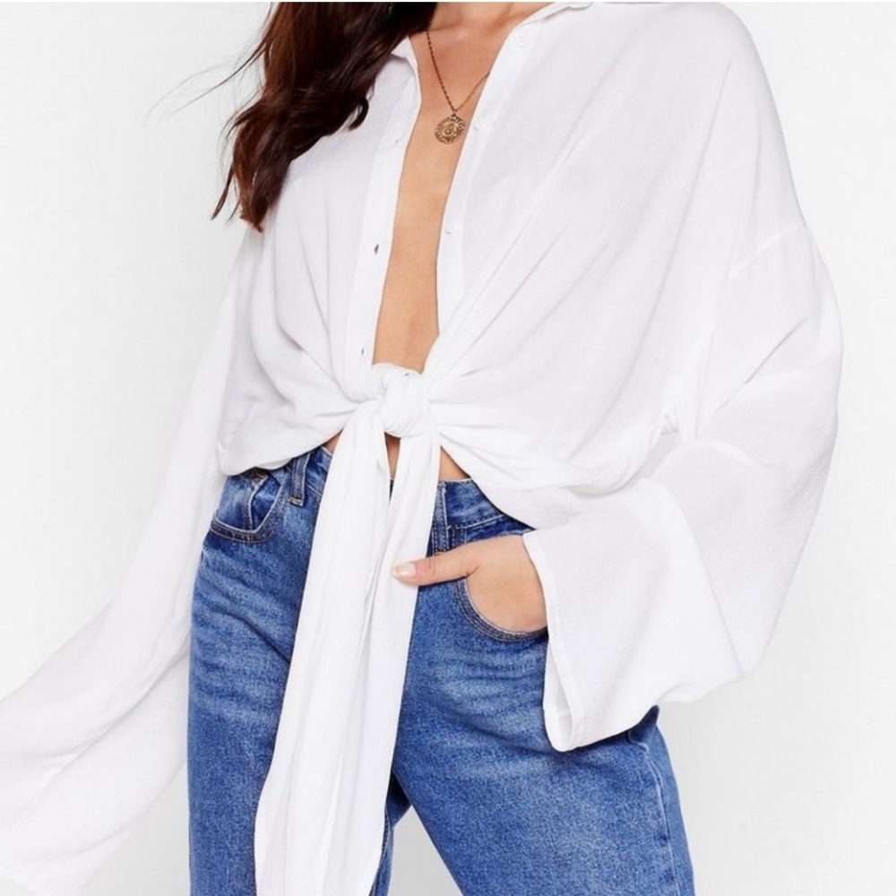 Nasty Gal Collection White Tie Shirt Size 6